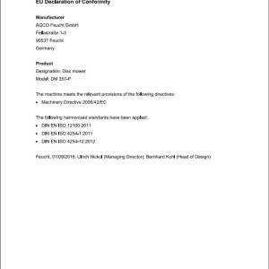 Massey Ferguson DM357-P Operators Manual FEL1390660101
