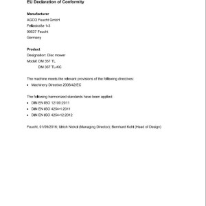 Massey Ferguson DM357TL DM357TL-KC Operators Manual FEL1376960101