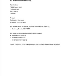 Massey Ferguson DM9314 EL-TL-KCB Operators Manual FEL1394550101