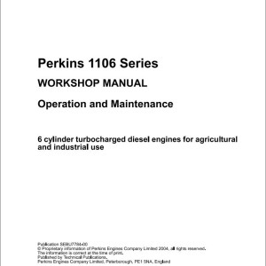 Massey Ferguson Engine Perkins 1106 Series Workshop Manual SEBU7784-00