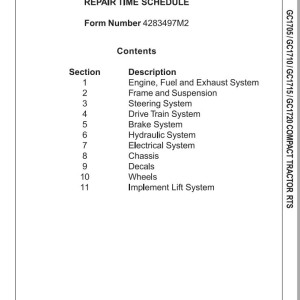 Massey Ferguson GC1705 GC1710 GC1715 GC1720 Repair Time Schedule 4283497M2