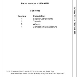 Massey Ferguson GC2300 GC2310 Repair Time Schedule 4283091M1