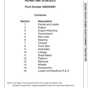 Massey Ferguson GC2400 GC2410 GC2600 GC2610 Repair Time Schedule 4283404M1