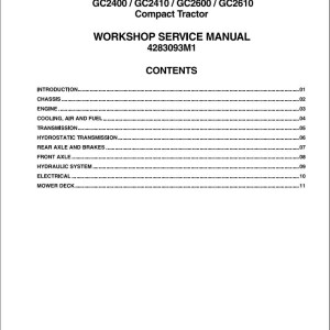 Massey Ferguson GC2400 to GC2610 Workshop Service Manual 4283093M1