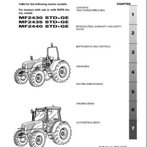 Massey Ferguson MF 2430 2435 2440 STD-GE Operation Maintenance Manual 3676146M1