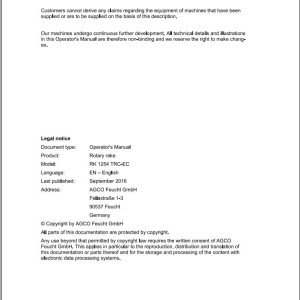 Massey Ferguson RK1254 TRC-EC Operators Manual FEL1687910101
