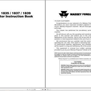 Massey Ferguson 1835 1837 1839 Operators Manual 700735840F