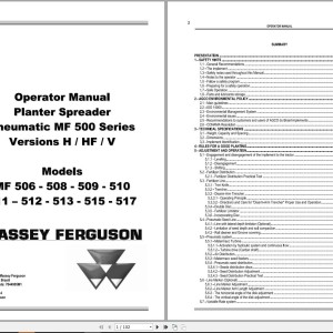 Massey Ferguson MF500 Series Version H HF V Operators Manual 7044905M1