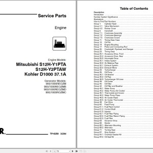 Mitsubishi Diesel Engine S12H Kohler D1000 Service Parts Manual TP-6258