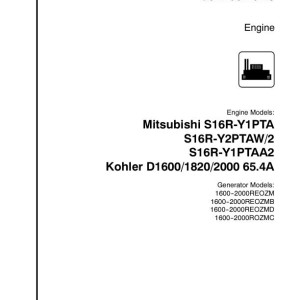 Mitsubishi S16R Series Kohler D1600 D1820 D2000 Engine Service Parts Manual TP-6259