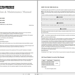 Mitsubishi FB16PNT FB18PNT FB20PNT Schematic Operation & Maintenance Service Manual
