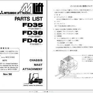 Mitsubishi FD35 FD38 FD40 Spare Parts Catalog 98731-94930