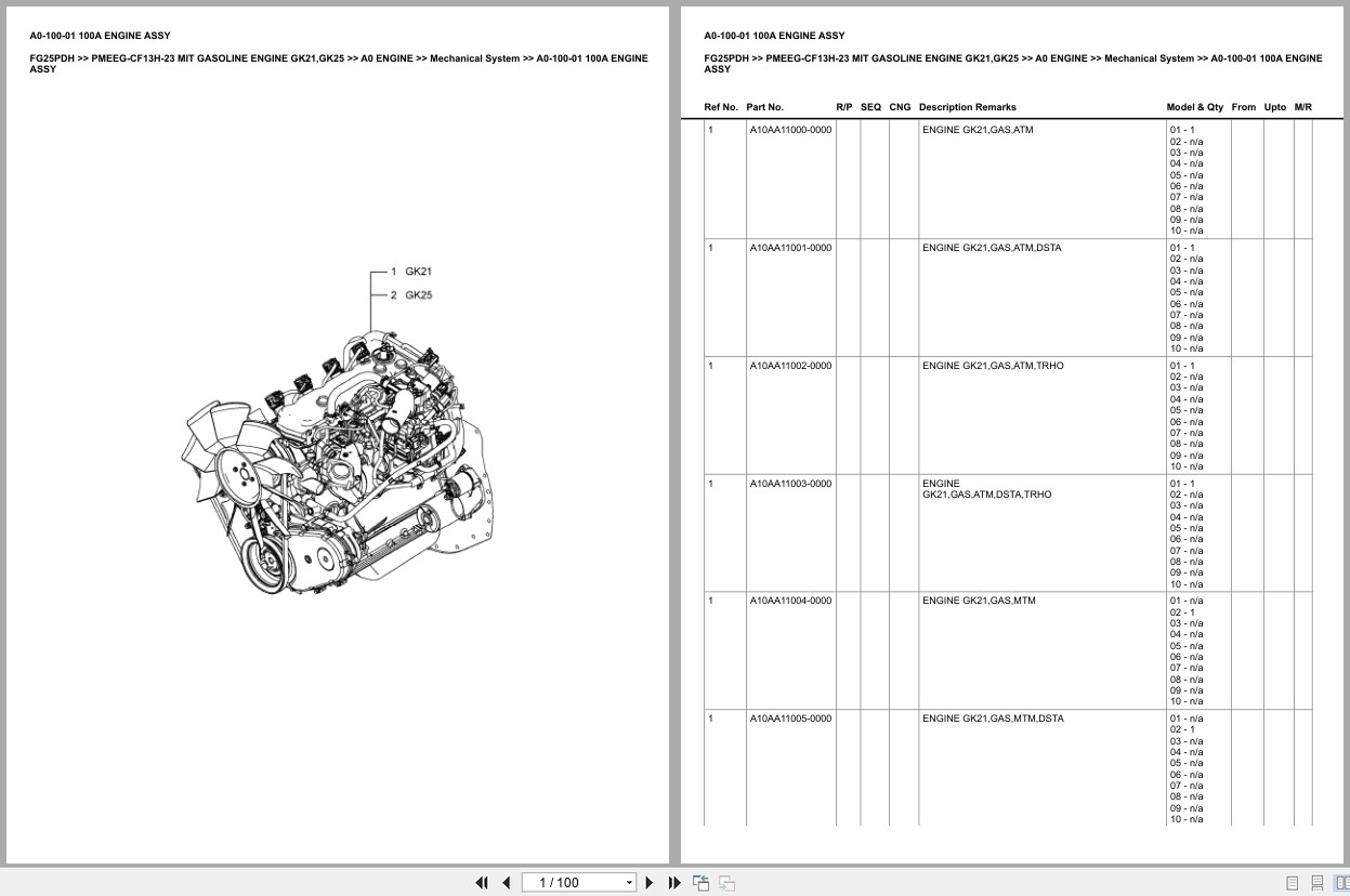 Catalog Engine Mitsubishi FG25PDH Europe Engine Parts Catalog