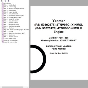 Yanmar 4TNV98C-(X)NMSL 4TNV98C-NMSLV Parts Manual 50940194
