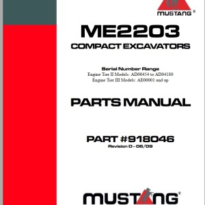 Mustang ME2203 Parts Manual 918046D