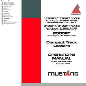 Mustang 1750RT 1750RT NXT2 2100RT 2100RT NXT2 2500RT Operators Manual 50940361B