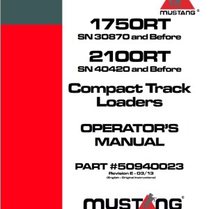 Mustang 1750RT 2100RT Operators Manual 50940023E