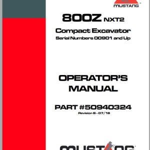 Mustang 800Z NXT2 Operator's Manual 50940324B