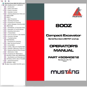 Mustang 800Z Operators Manual 50940212A