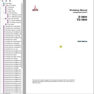 Deutz D 2009 TD 2009 Engine Workshop Manual 03123488