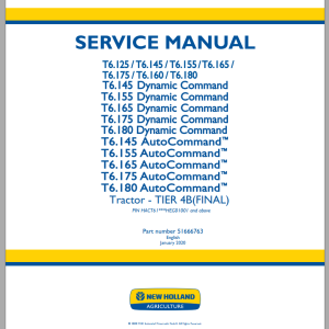 New Holland T6.125 T6.145 T6.180 Auto & Dynamic Command Service Manual 51666763