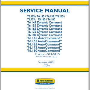 New Holland T6.125 - T6.180 Auto & DynamicCommand stage IV Service Manual 51666744