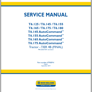 New Holland T6.125 - T6.180 AutoCommand TIER 4B Service Manual 47938741