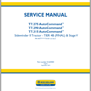 New Holland T7.275 T7.290 T7.315 AutoCommand Service Manual 51643503