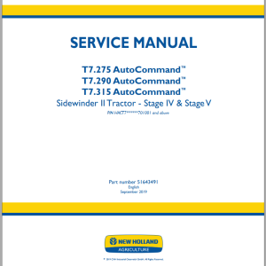 New Holland T7.275 T7.290 T7.315 Stage IV & Stage V Service Manual 51643491