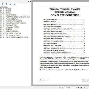 New Holland TN75FA TN85FA TN95FA Repair Manual 87675645