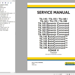 New Holland T6.145 to T6.180 Stage V Service Manual 90449902