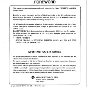 Nissan H01 H02 Series Service Manual