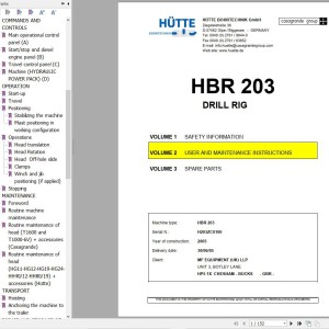 Hutte HBR 203 Hydraulic Diagrams and Operation Manual