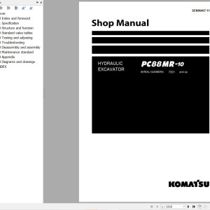 Komatsu PC88MR-10 Operation Maintenance Manual and Shop Manual