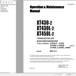 Komatsu XT430-2 XT430L-2 XT450L-2 Operation and Maintenance Manual CEAM029102