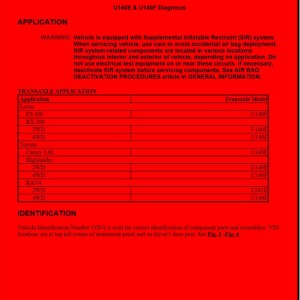 Lexus Automatic Transaxle U140E U140F Wiring Diagrams and Repair Manual