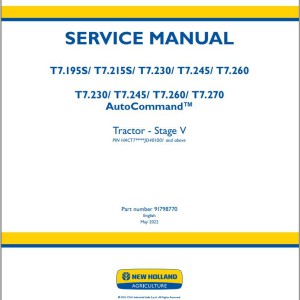 New Holland T7.195S - T7.270 AutoCommand Stage V Service Manual and Diagram 91798770