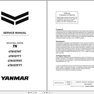 Yanmar Engine 4TN107 Series Service Manual and Wiring Diagram 647984EN