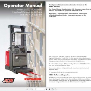 Raymond 5400 5500 5600 Operator Manual 1031792B