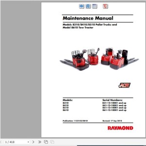 Raymond 8310 8410 8510 8610 Schematic, Maintenance & Parts Manual