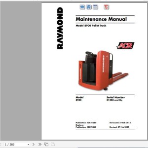 Raymond 8900 Schematic, Maintenance & Parts Manual