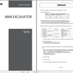 Yanmar SV16 Parts Catalog Y00YB240 2014