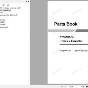 Sany SY365CDI3K Parts Book SY036GBK50078