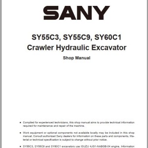 Sany SY55C3 SY55C9 SY60C1 Shop Manual and Diagrams