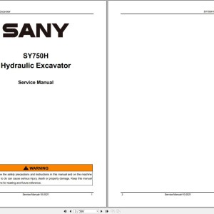 Sany SY750H Hydraulic Excavator Service Manual Diagrams 2021