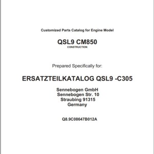 Sennebogen 723 E 735 E Cummins Engine QSL9 CM850 Spare Parts Catalog