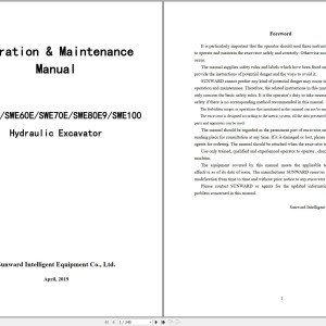 Sunward SW50E to SW100E Operation Maintenance Manual 2019