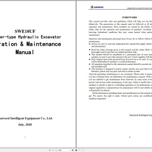 Sunward SWE18UF Operation Maintenance Manual 2020