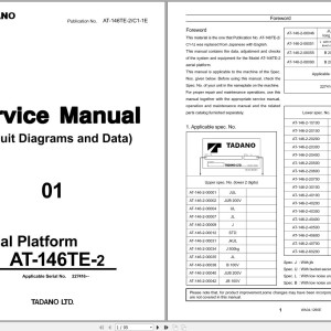 Tadano AT-146TE-2 Service Manual and Electrical and Hydraulic Diagrams