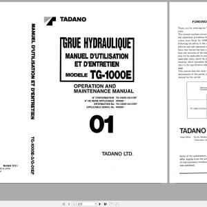 Tadano TG-1000E Operation and Maintenance Manual TG-1000E-3_0-01EF